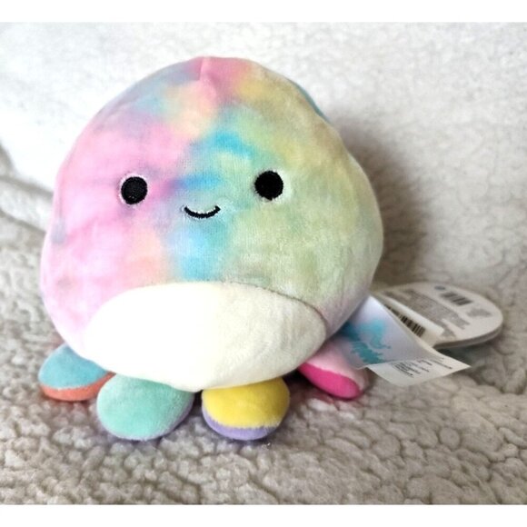 Squishmallow 5" OPAL Smiling Octopus Plush, Tie-Dye Pink/Yellow/Blue, KellyToy - Picture 1 of 16